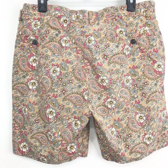 H & M Kaki Red Floral Paisley Pleat Front 100% Cotton Relaxed Shorts - Picture 7 of 16